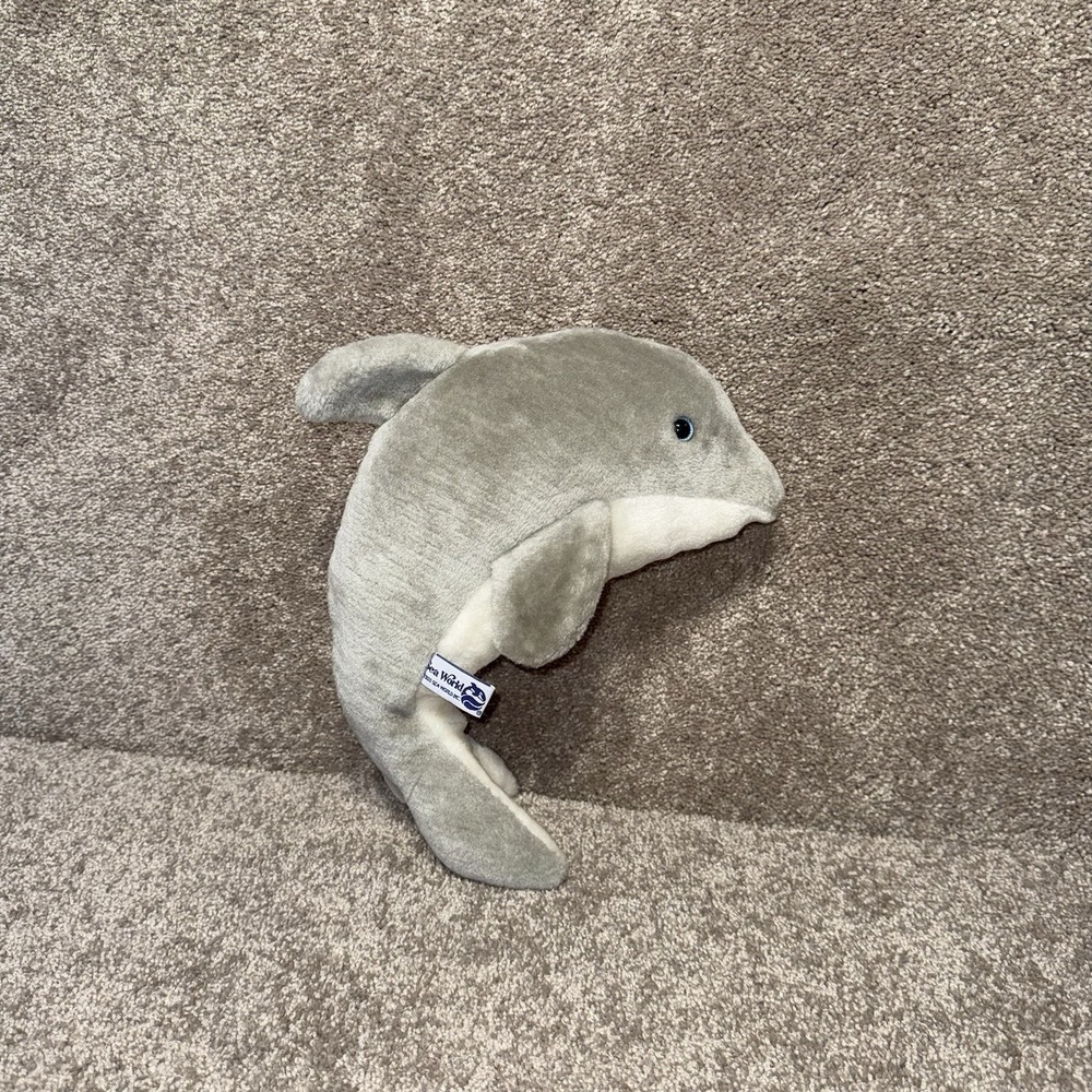 Sea World 1988 Dolphin 14.5 Plush Stuffed Animal Grey White Blue Eyes Vintage